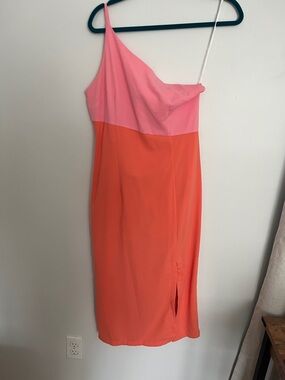 Petal & Pup Pink and Coral One-Shoulder Midi Dress